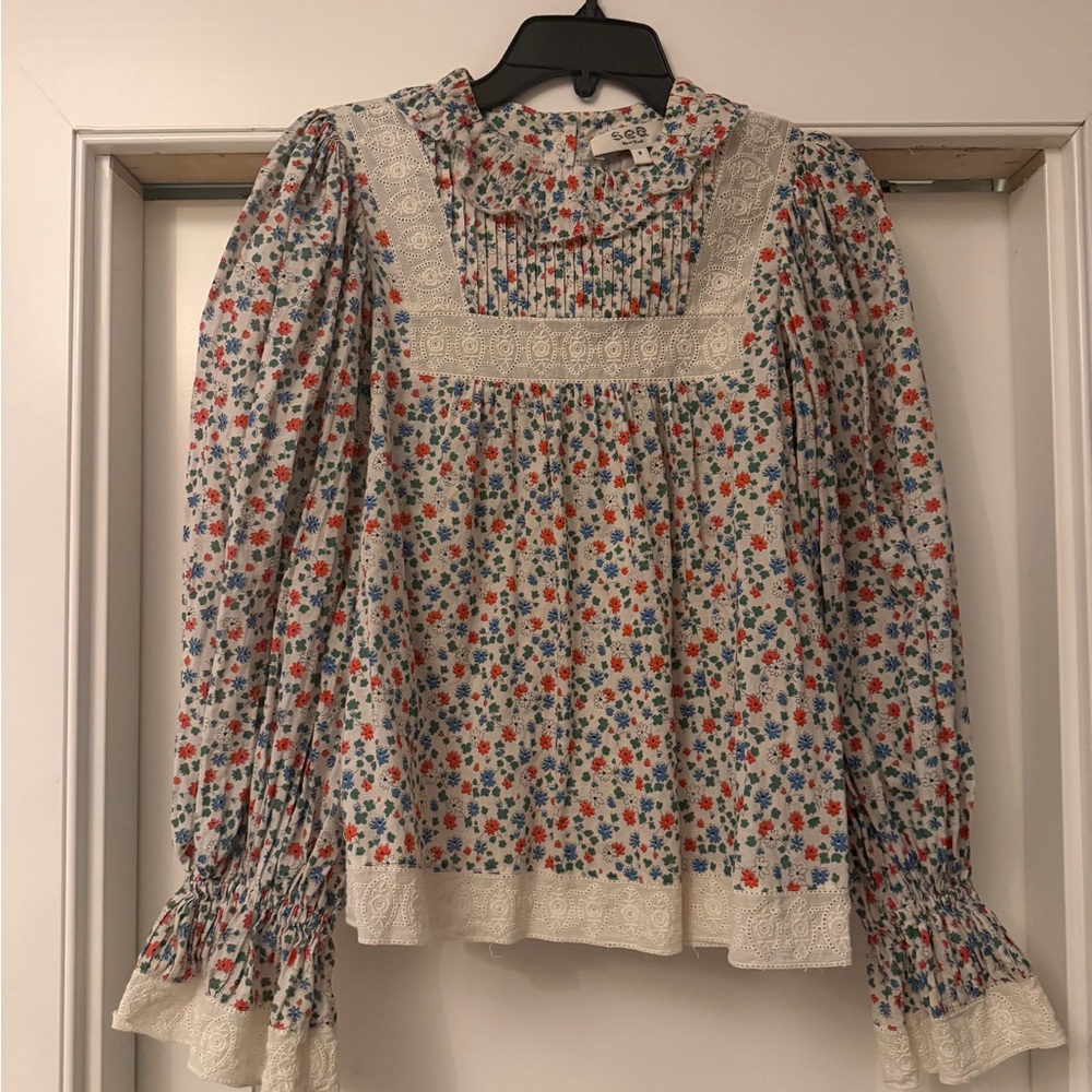 Sea New York Multicolor Floral Blouse with Lace